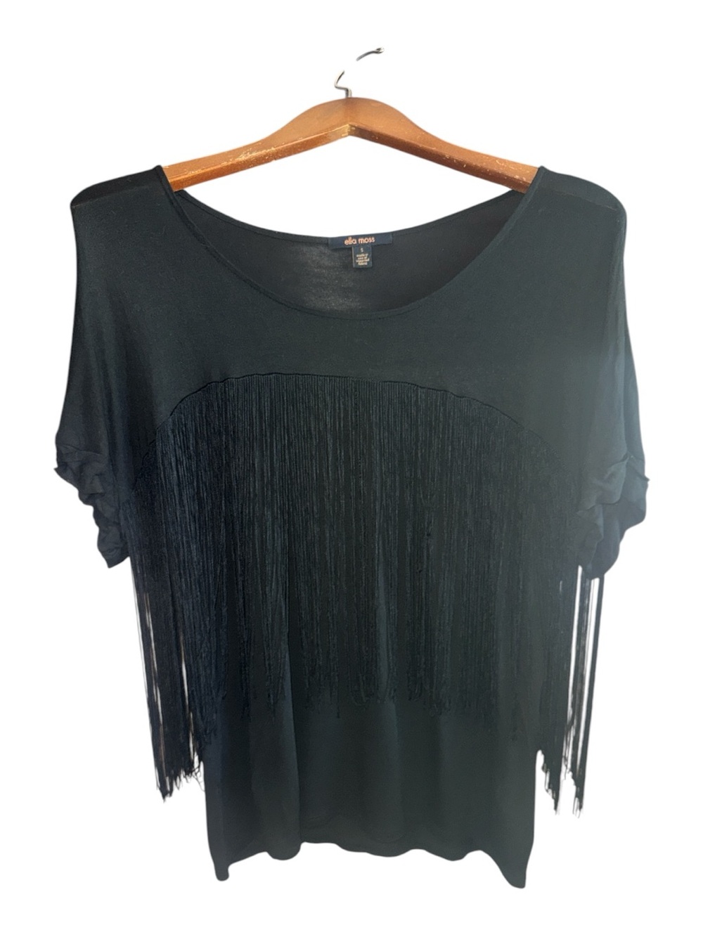 Ella Moss Black Fringe Short Sleeve Women's Top Western Wear Cowgirl Blouse Used